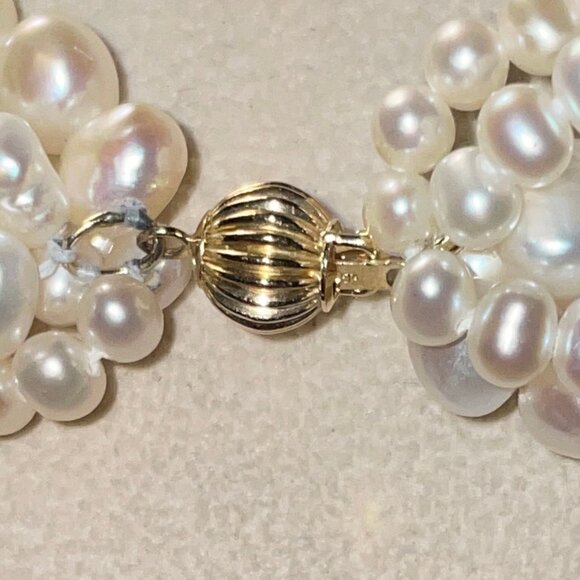 14k Multi Strand Genuine Freshwater Pearl Necklace 16-18" Vintage Showcase Piece - Picture 9 of 11